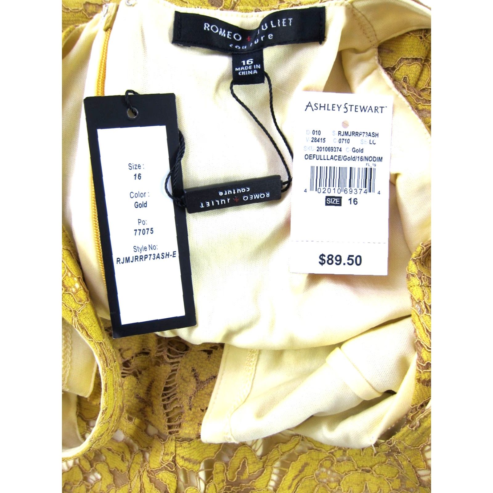 Vintage Ashley Stewart Jumpsuit Women 16 Yellow Wide-Leg NWT Embroidered Floral Nylon Cotton Rayon One-Piece Sleeveless Summer Bohemian Womens Size 38" / US 16 / IT 52 - 3 Thumbnail