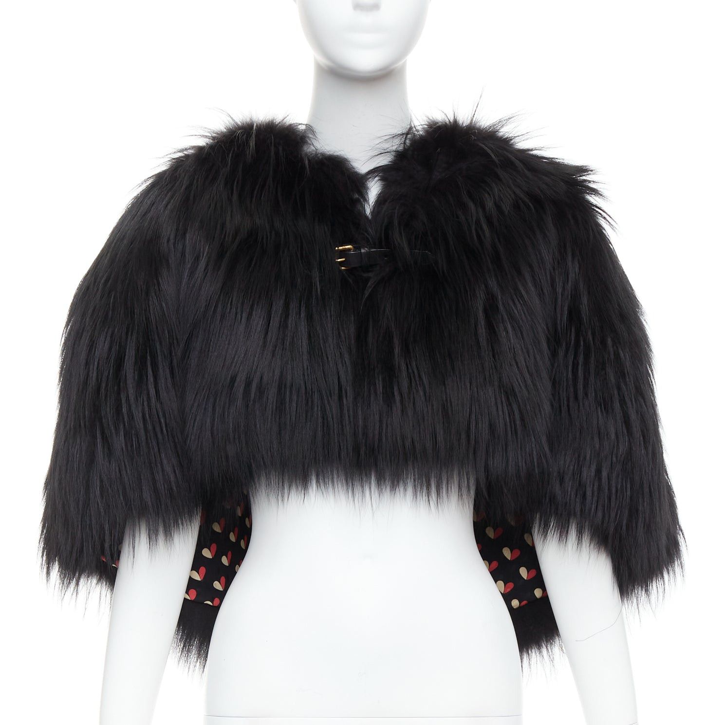 Louis Vuitton LOUIS VUITTON black fox fur leather belt heart lined cape shawl FR34 XS Size XS / US 0-2 / IT 36-38 - 1 Thumbnail