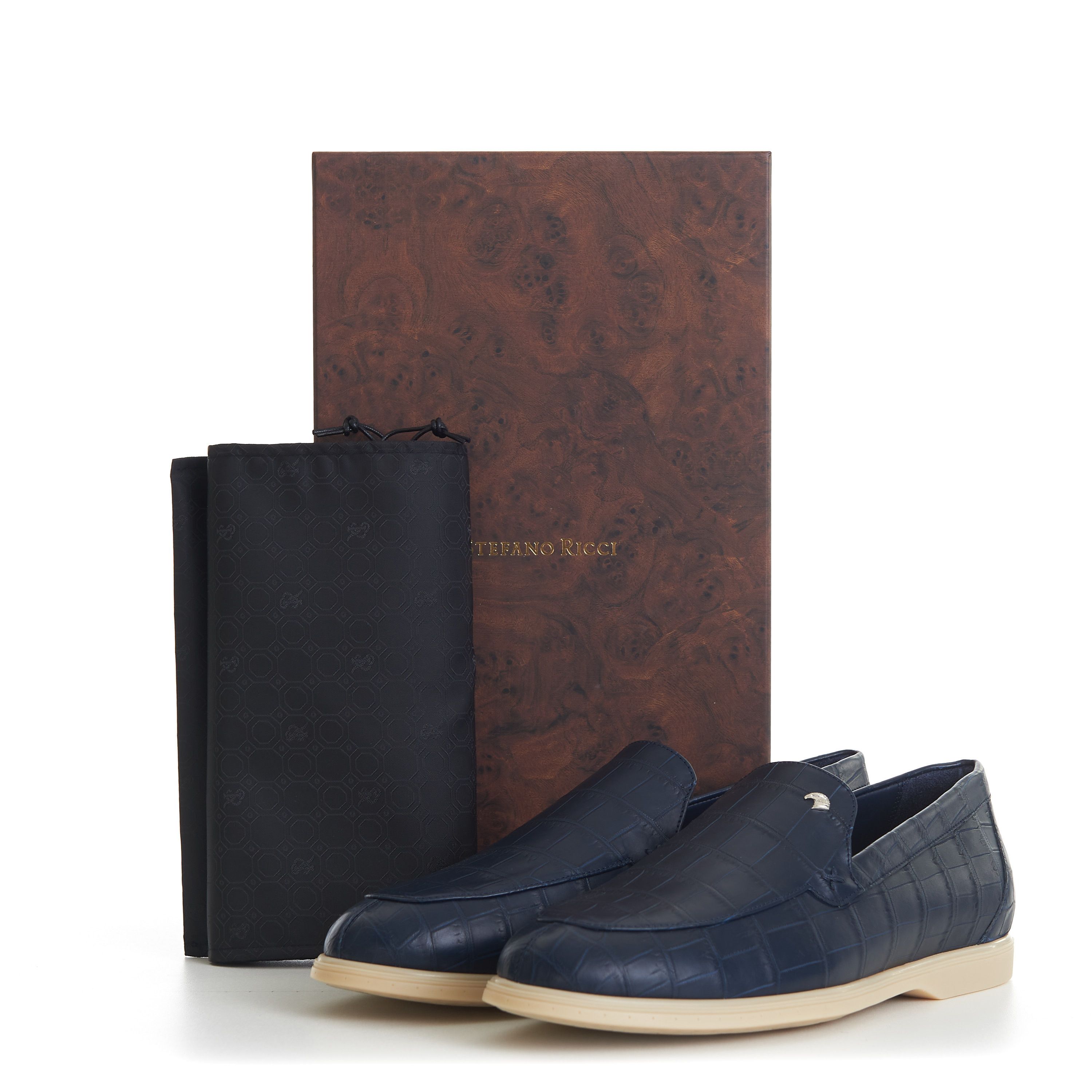 Stefano Ricci Blue Matted Crocodile Leather Loafers Size US 9 / EU 42 - 14 Thumbnail