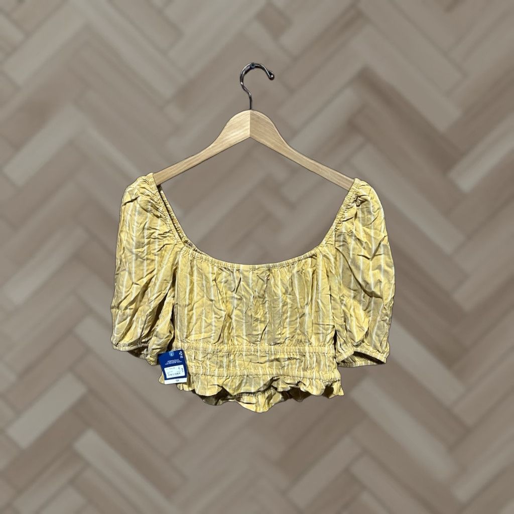 Vintage Arizona Striped Short Sleeve Cropped Blouse NWT L Yellow Womens Shirt Size L / US 10 / IT 46 - 1 Thumbnail