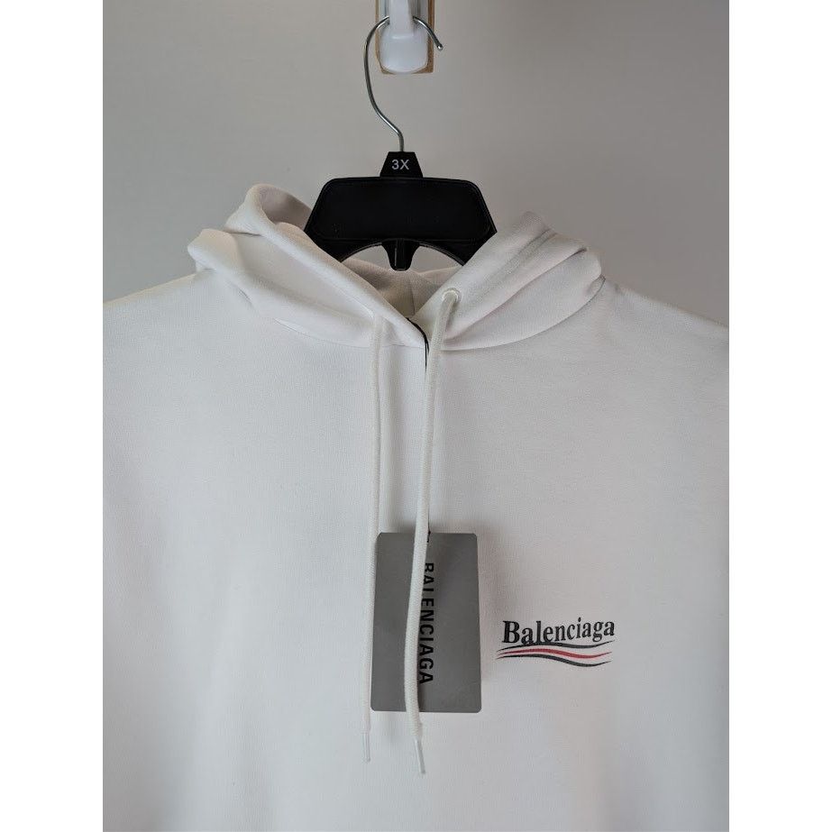 Balenciaga o1rshd1 Political C Molleton Bouclette Hoodie in White/Black Size US XS / EU 42 / 0 - 8 Thumbnail