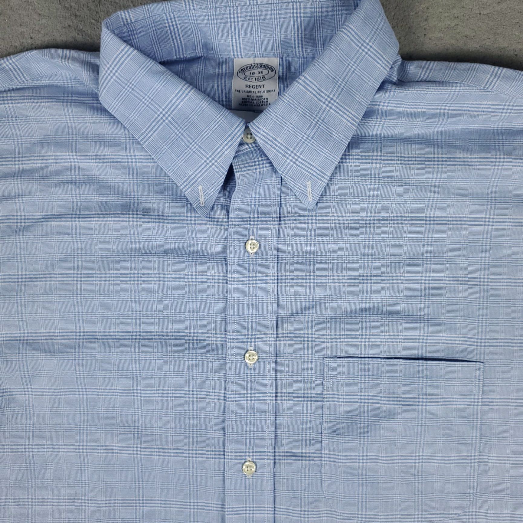 Brooks Brothers VINTAGE Brooks Brothers Shirt Mens 18 Blue Plaid Regent Dress Button Up Long Sleeve Regular 18in Blue Non-Iron Pockets Mens Breakthrough Size 48R - 2 Thumbnail