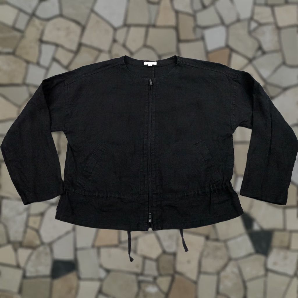 Eileen Fisher Eileen Fisher Jacket Womens Small Black Organic Linen Collarless Full Zip Up Size S / US 4 / IT 40 - 1 Thumbnail