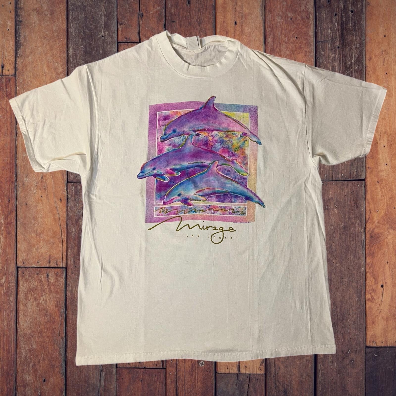 Mirage VTG 90s Mirage Las Vegas Hotel/Casino Glitter Dolphin Tee Size XL / US 12-14 / IT 48-50 - 1 Thumbnail