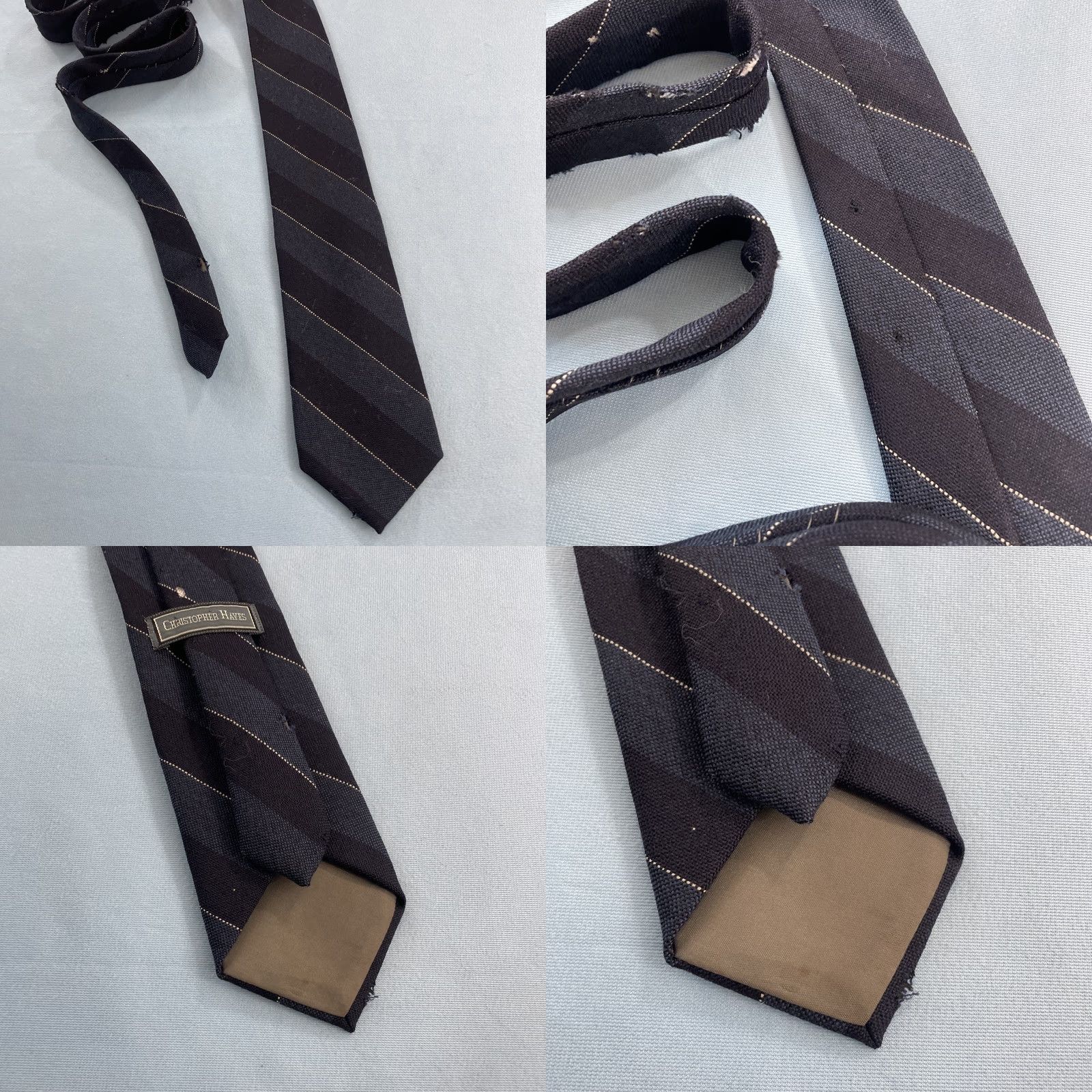 Vintage VINTAGE Christopher Hayes Wool Tie Striped Repp Necktie Dark Blue 58" 3x56 Men Jewelry & Accessories Wool Tie Triband Blue Gray Satin Ornamented Size ONE SIZE - 10 Thumbnail