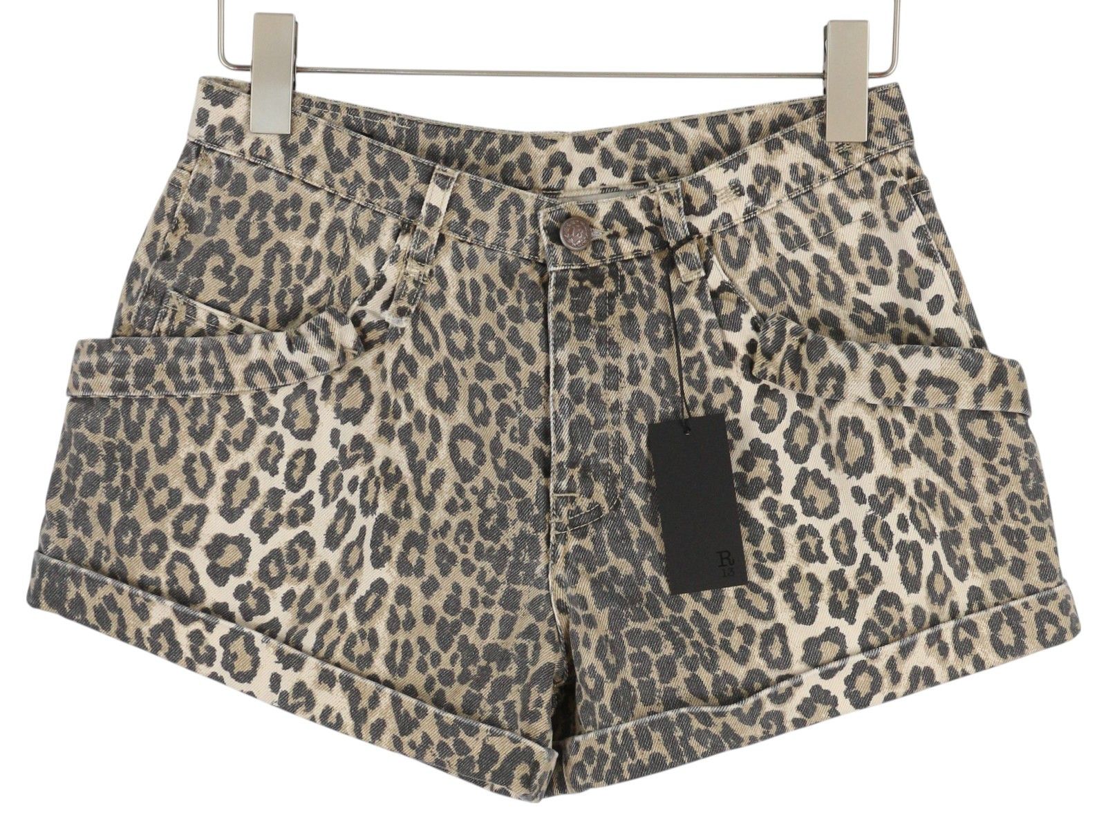 R13 POUCH POCKET 24 Denim Rigid Leopard Buttoned Shorts 85098 Size 24" / US 00 / IT 34 - 4 Thumbnail