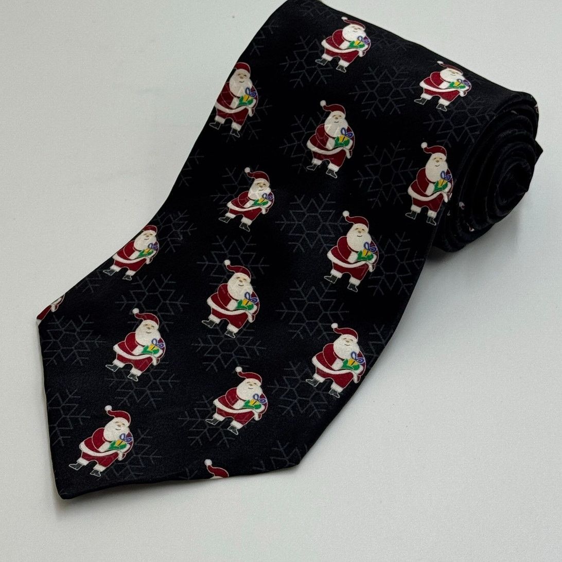 Other FN Hand Sewn Silk Christmas Black Tie Santa Snowflakes Size ONE SIZE - 1 Thumbnail