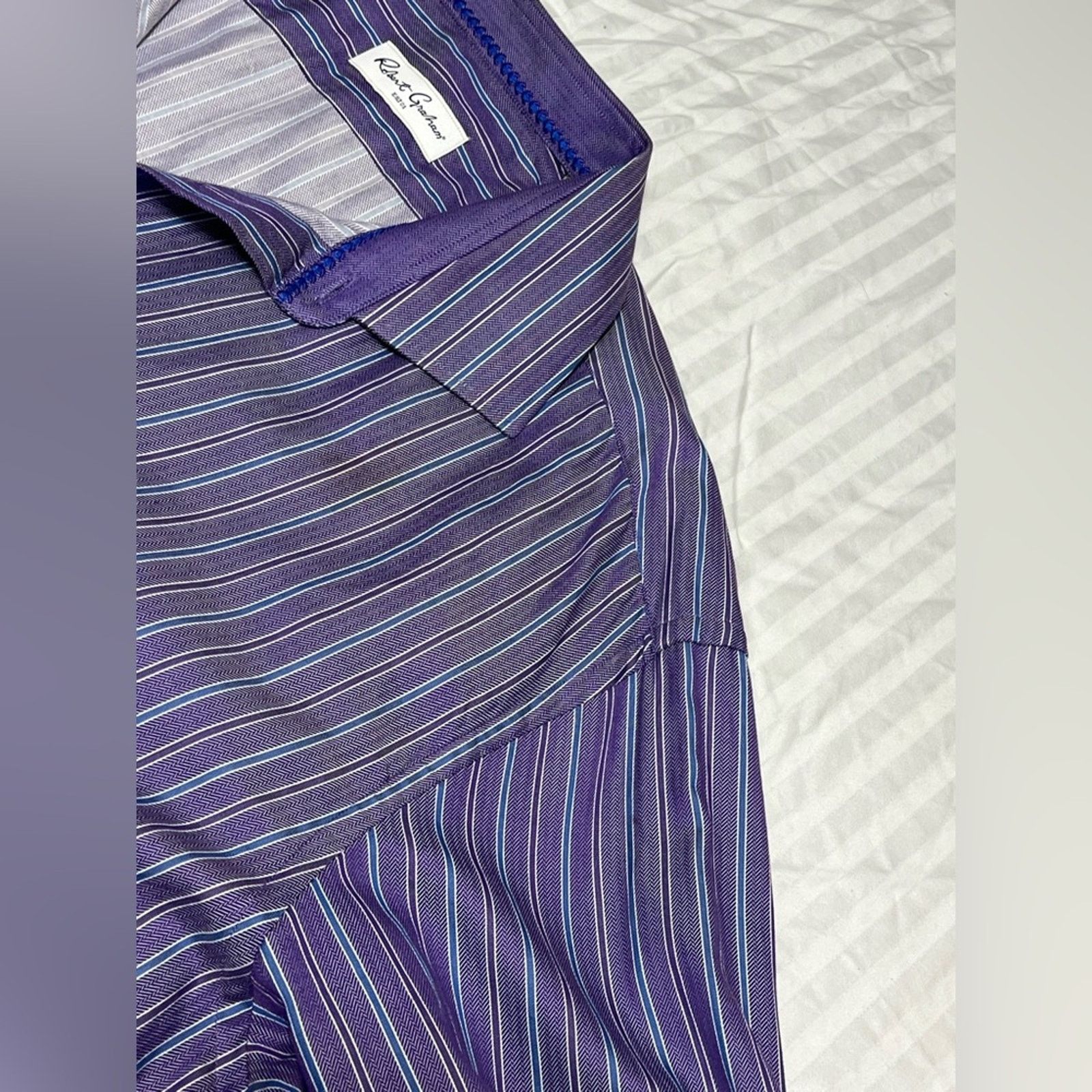 Robert Graham Robert Graham Men's Purple Striped Long Sleeve Shirt 18 TALL Size US XXL / EU 58 / 5 - 5 Thumbnail