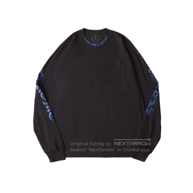 CHROME HEARTS Size M Black and blue neckline logo long slee