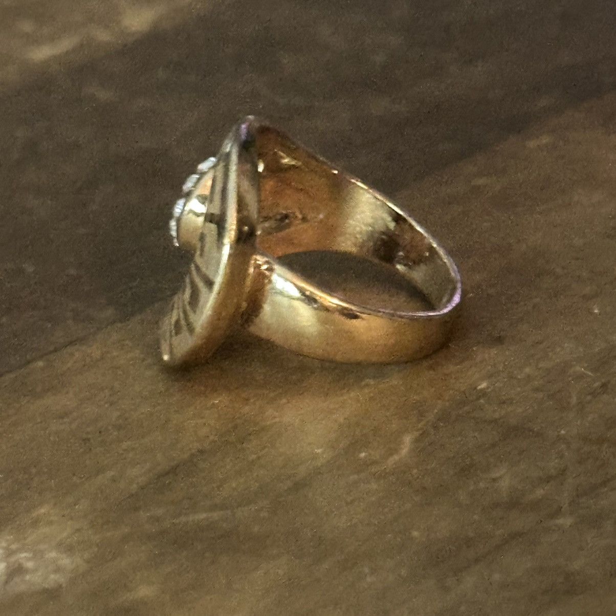 Vintage Vintage gold tone Greek key rhinestone teardrop ring Size ONE SIZE - 5 Thumbnail