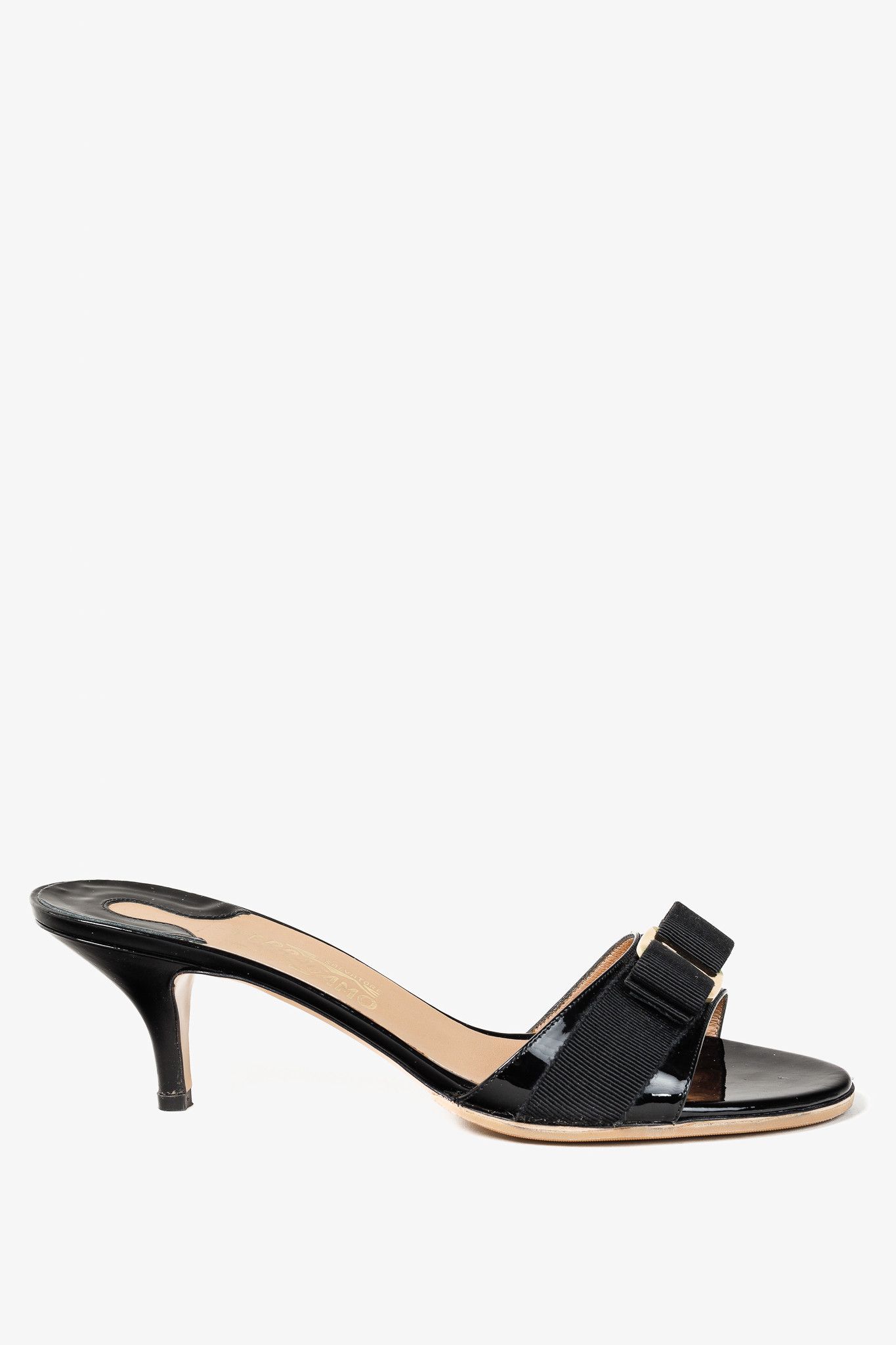 Salvatore Ferragamo Salvatore Ferragamo Glory Nero Patent Calf Bow Mules Size US 10 / IT 40 - 2 Thumbnail