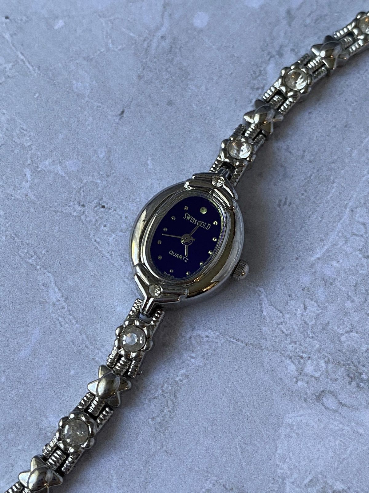 Jewelry × Vintage Swiss Gold Watch with Purple Dial & Crystals Size ONE SIZE - 2 Thumbnail