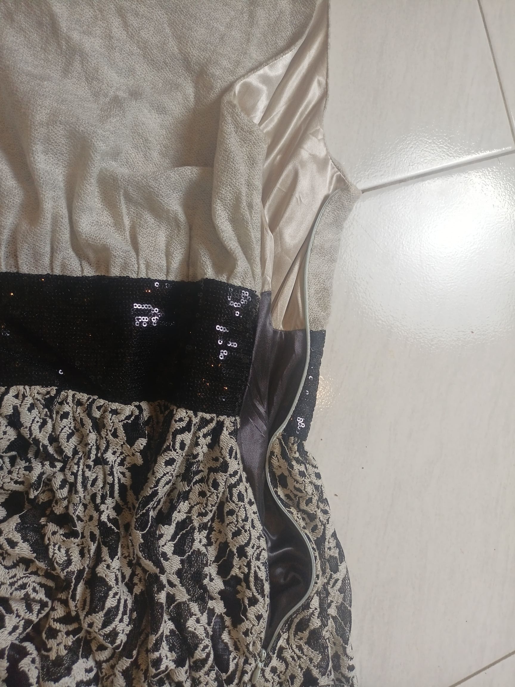 Japanese Brand Cat's Women's Sleeveless Side Zipper Black Sequin Lace Dress Size M / US 6-8 / IT 42-44 - 6 Thumbnail