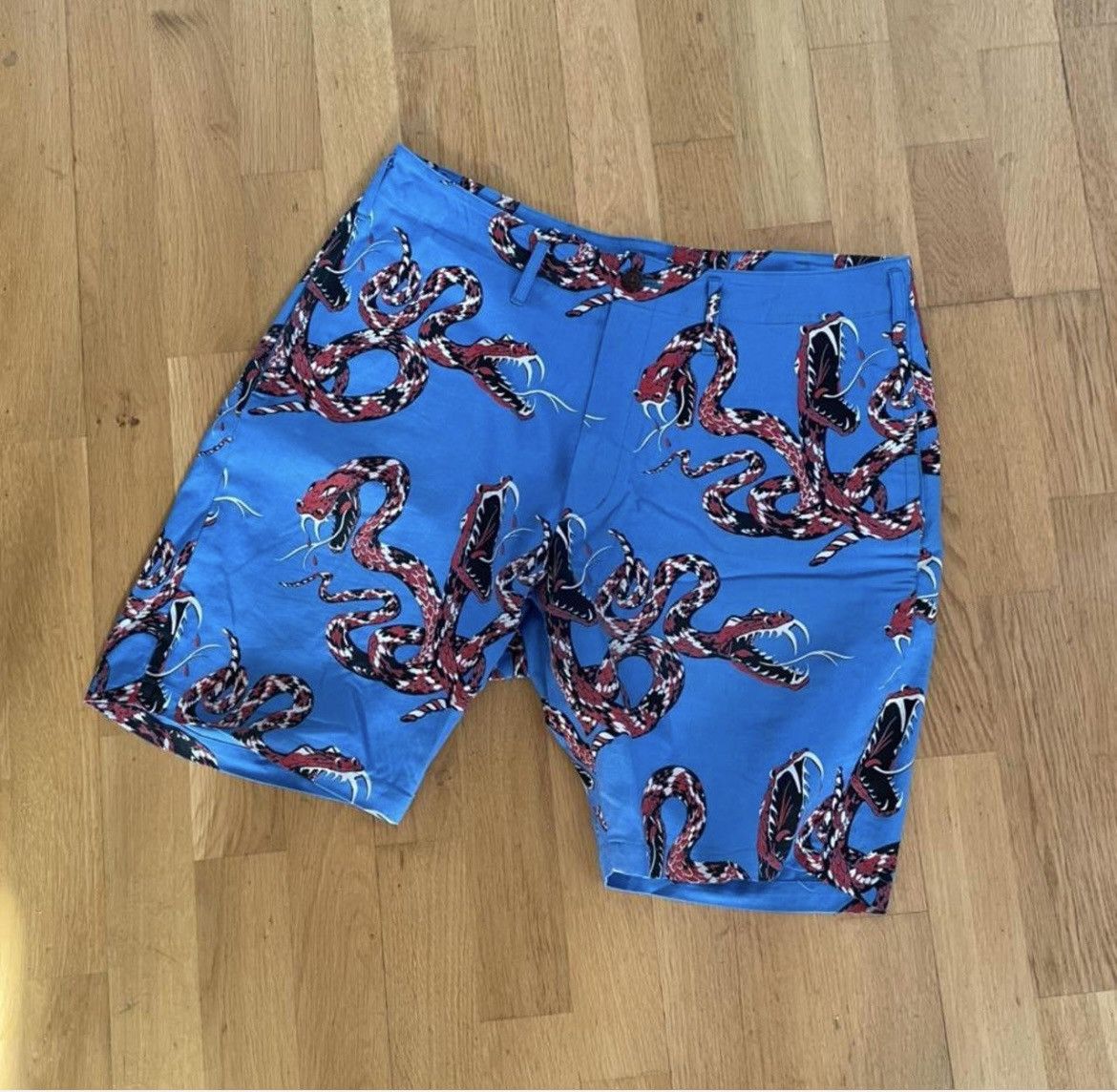 Neighborhood blue and red rattlesnake shorts
