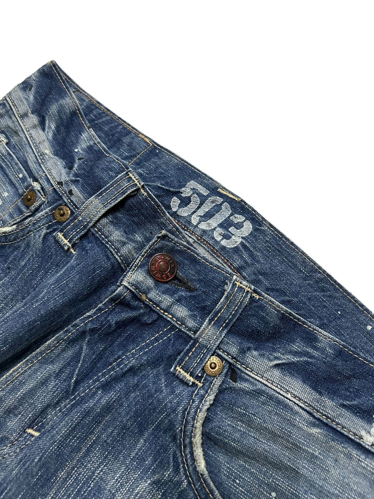 Japanese Brand × Kapital × Vintage Vtg Edwin503 Blue Trip distressed denim Rare☠️🎌🎌 Size US 32 / EU 48 - 6 Thumbnail