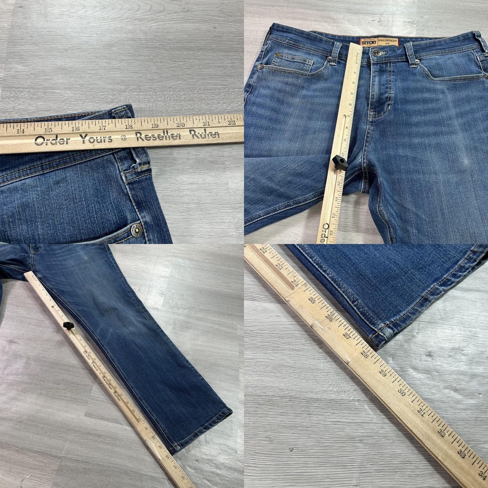Vintage Seven7 Pants Mens 36 Blue Slim Straight Jeans 36x28 Wash Stretch Denim Size US 36 / EU 52 - 8 Thumbnail