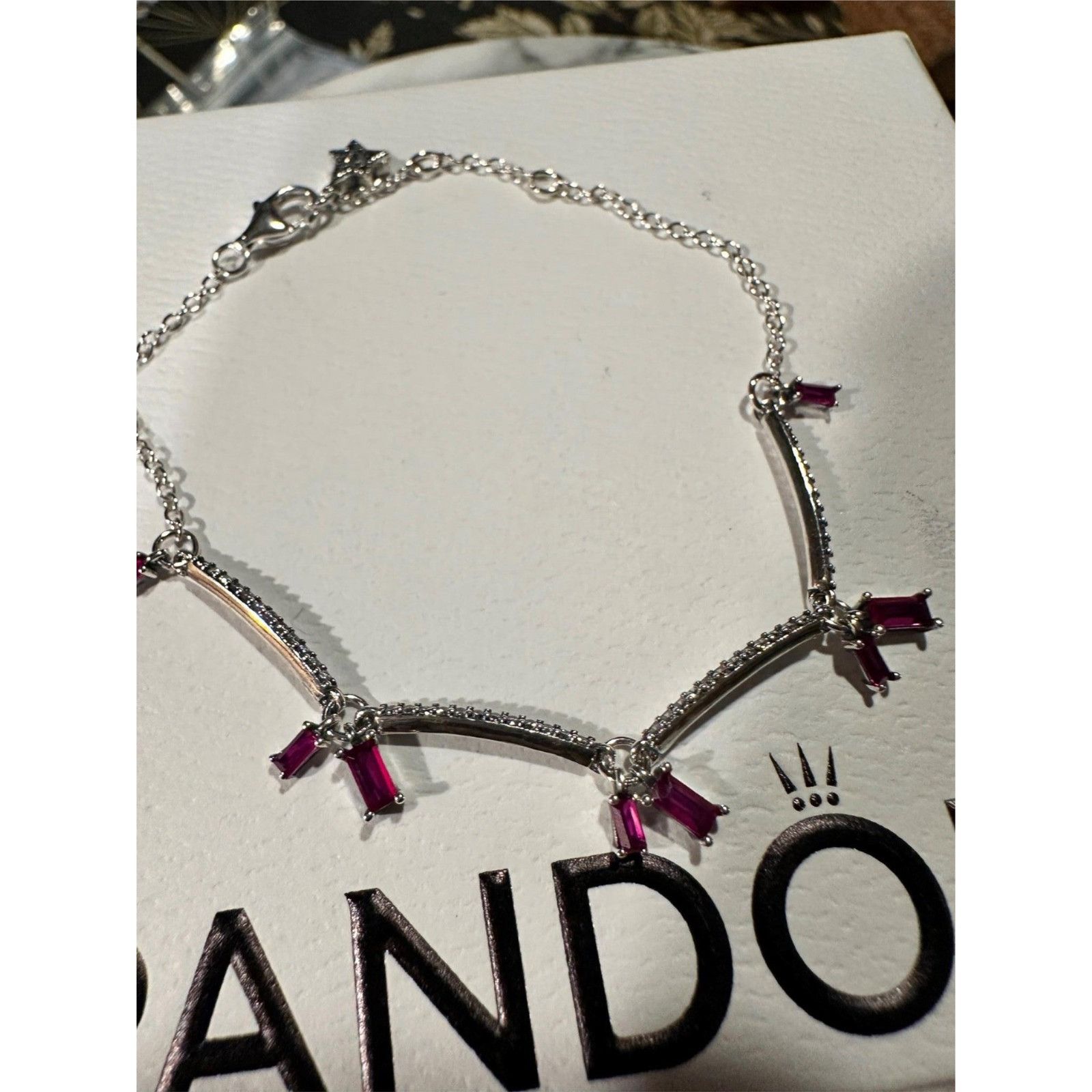 pandora Authentic Pandora Silver RED CRYSTAL CZ Tennis Bracelet Reti Size ONE SIZE - 7 Thumbnail