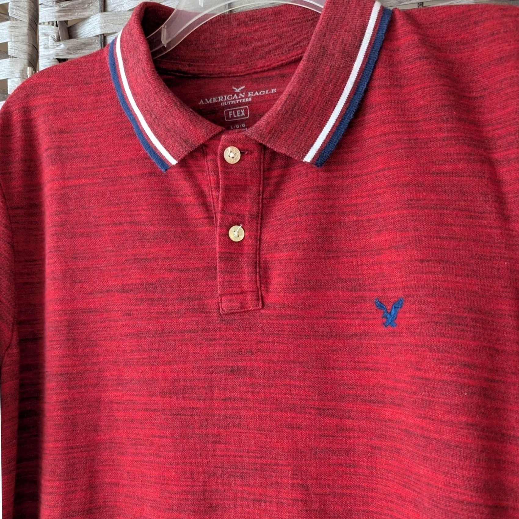 American Eagle Outfitters American Eagle Polo Shirt Red Space Dye Flex Classic Fit Tipped Collar Mens L Size US L / EU 52-54 / 3 - 2 Thumbnail