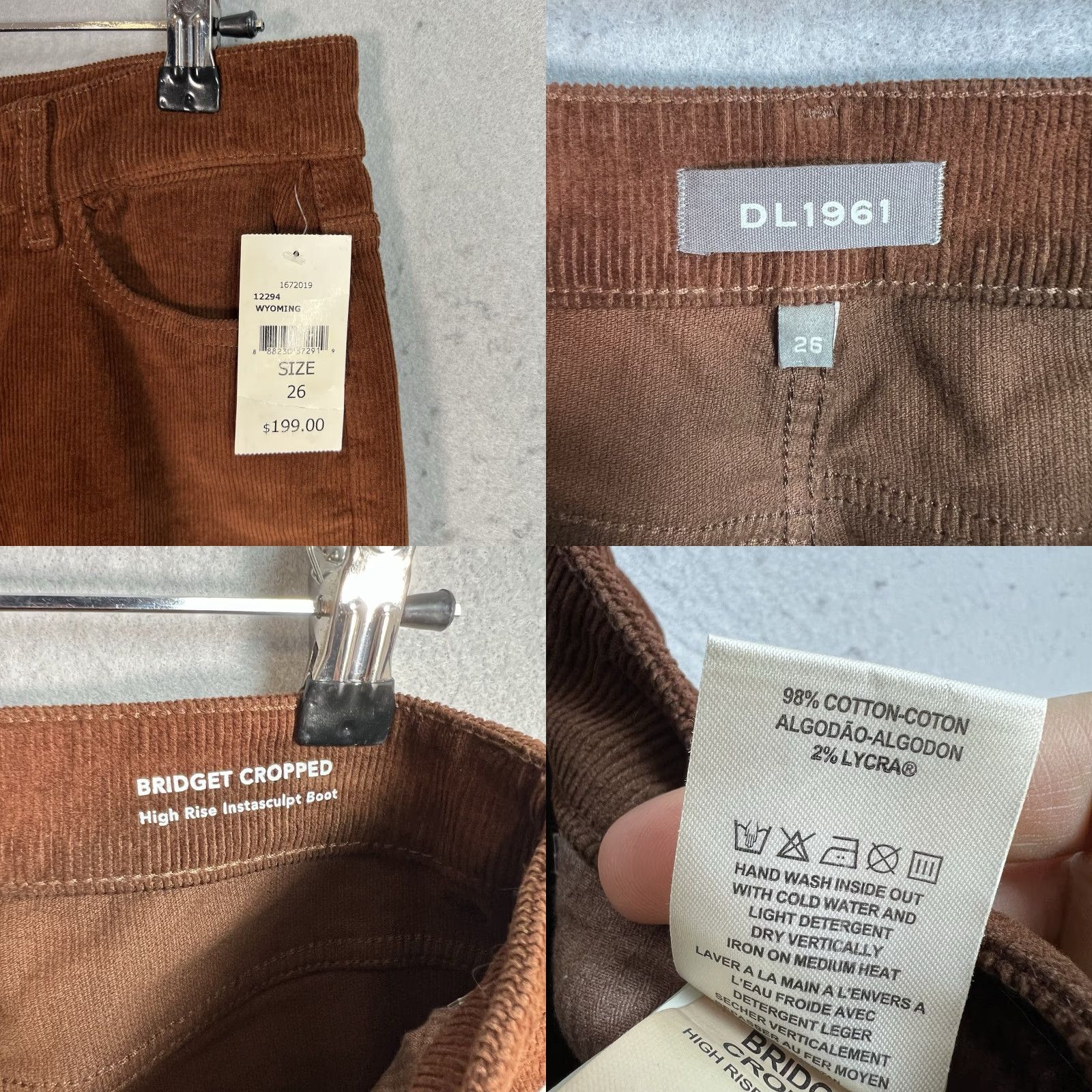DL1961 DL1961 Bridget Brown Corduroy Cropped Bootcut Pants Womens Size 26 NWT Size 26" / US 2 / IT 38 - 8 Thumbnail