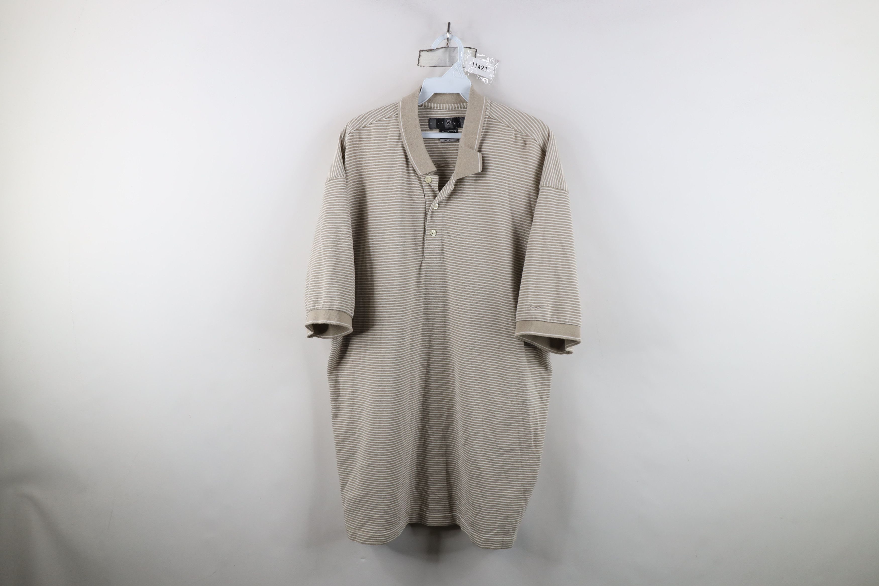 Nike Vintage Nike Golf Scott Mini Swoosh Striped Knit Polo Beige Size US XL / EU 56 / 4 - 1 Thumbnail