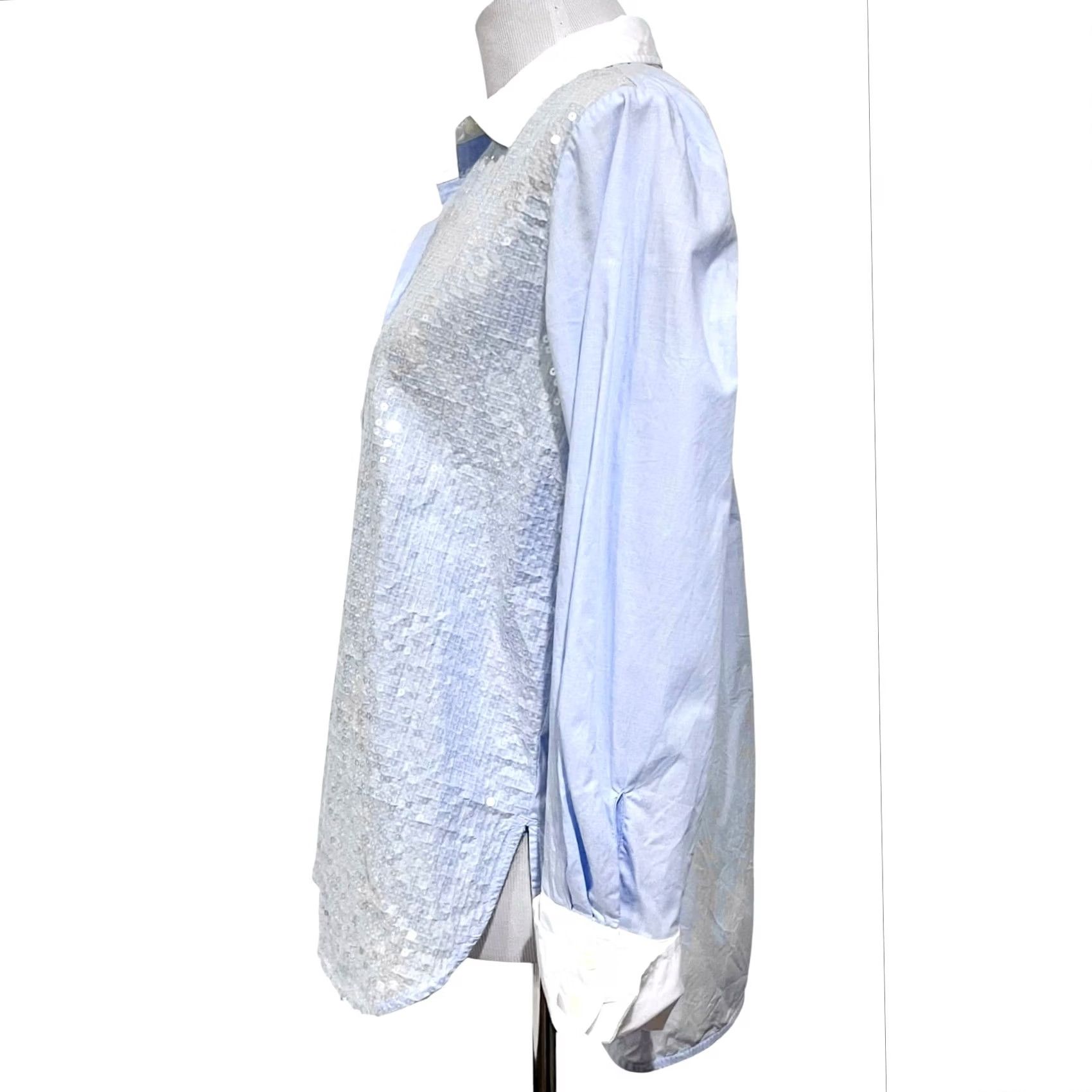 Ann Taylor LOFT Women’s Light Blue Button Down Shirt Clear Sequins Size S Long Sleeves Shirt Womens Party/Cocktail Formal Blue Size S / US 4 / IT 40 - 4 Thumbnail