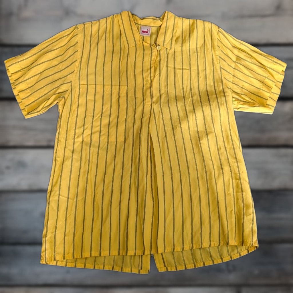 Vintage VINTAGE Mondi Shirt Women's Size 36 Yellow Striped Pullover Loop Collar Button Back 1990s Cocktail Size XS / US 0-2 / IT 36-38 - 1 Thumbnail