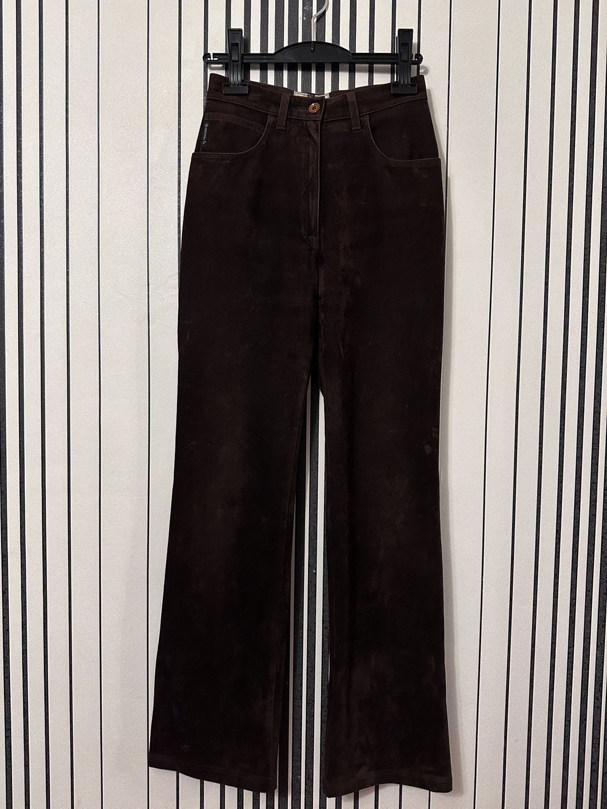 Armani 80ʼs Armani Stretchy Velour Dark Brown Rarest Pants Size 27" / US 4 / IT 40 - 3 Thumbnail