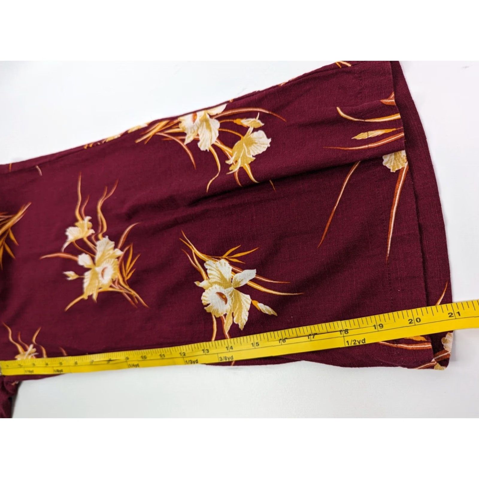 Vintage ModCloth Burgundy Floral Linen Blend Join Joyfully Culotte Pants Women’s Size 6 Size 28" / US 6 / IT 42 - 6 Thumbnail