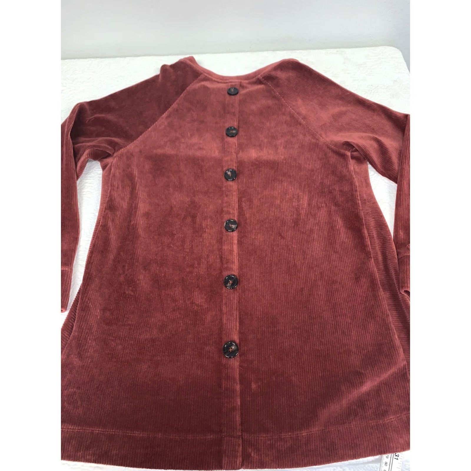 Soft Surroundings Soft Surroundings Caroline Velour Corduroy Pullover Tunic L Rust Women Knit Top Boho Button Back Long Sleeve Regular Pattern Solid Size L / US 10 / IT 46 - 5 Thumbnail