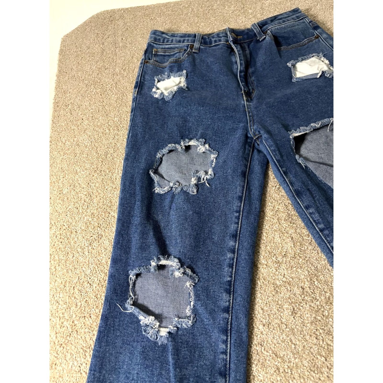 Denime American Bazi Jeans 11 Blue Juniors Distressed Relaxed Straight Denim 28x27 Size 32" / US 10 / IT 46 - 4 Thumbnail