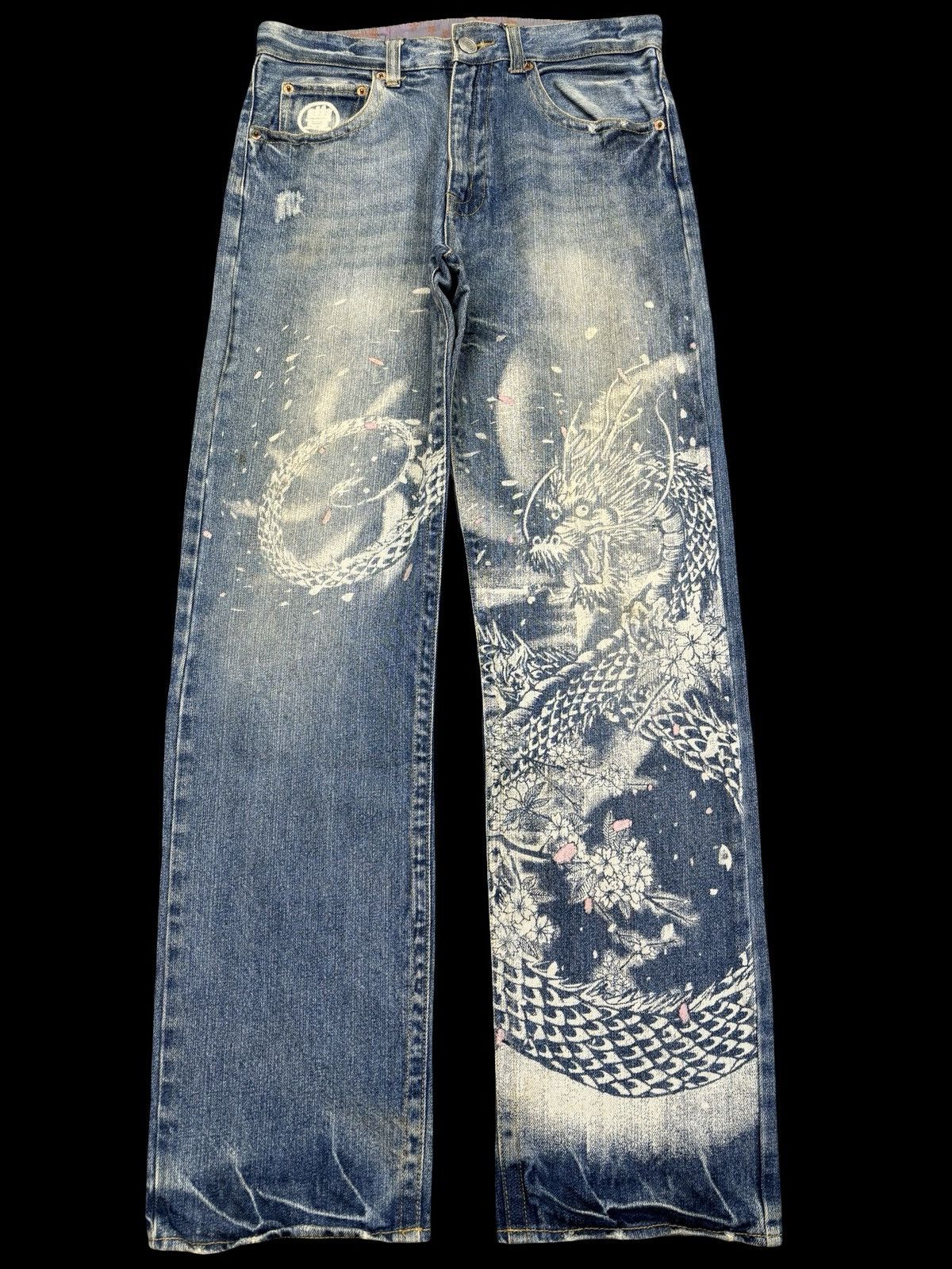Japanese Brand 💥Art💥BUDEN Japan Dragon Print Stylish Design Denim F874 Size US 30 / EU 46 - 1 Thumbnail