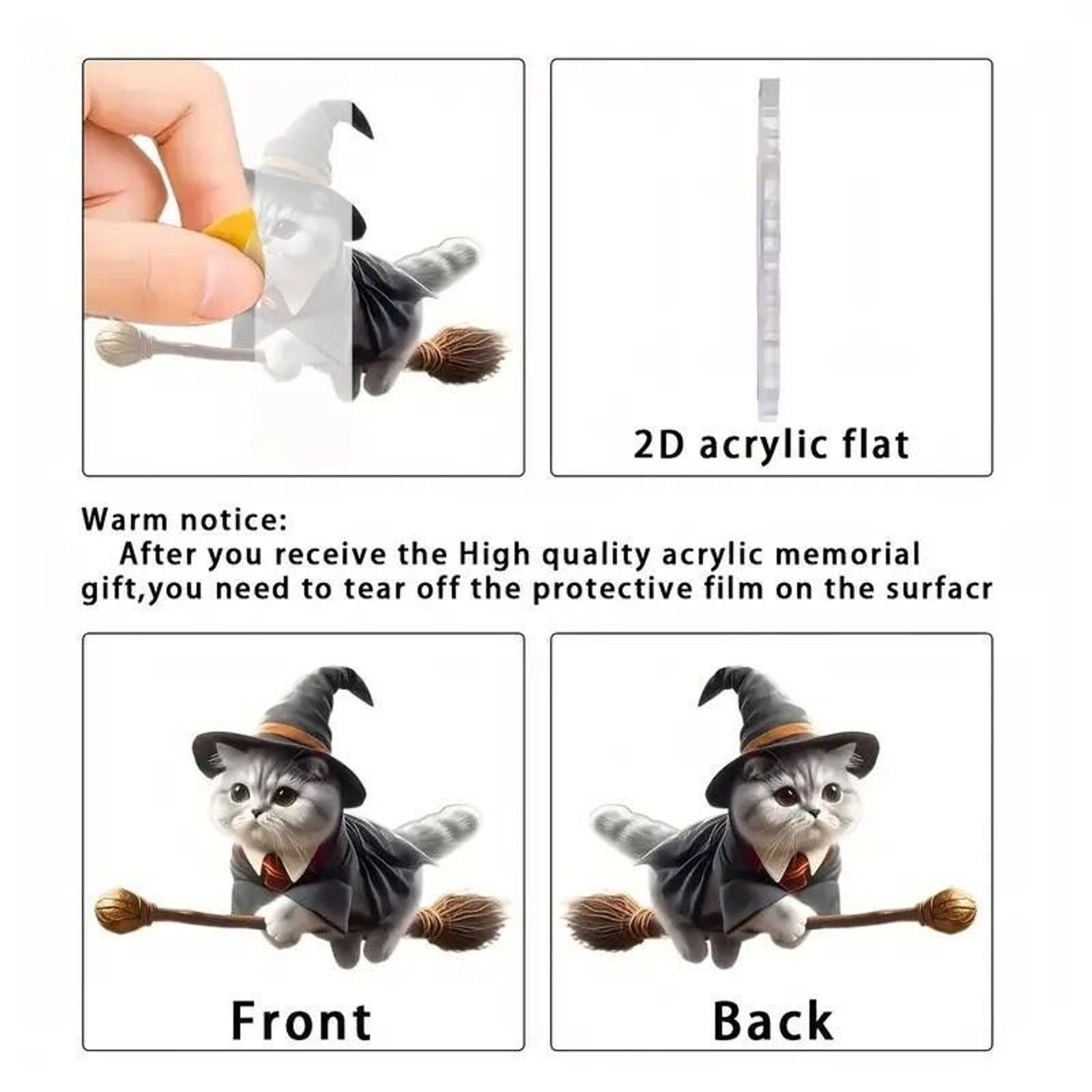 Other Halloween Witch Cat Riding Broom Ornament • Window • Bag Tag Size ONE SIZE - 7 Thumbnail