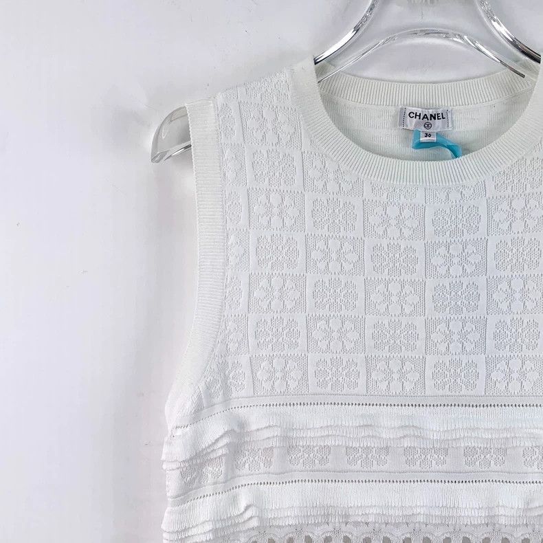 Chanel Chanel White floral hollow lace embroidered cotton round-n Size XS / US 0-2 / IT 36-38 - 3 Thumbnail