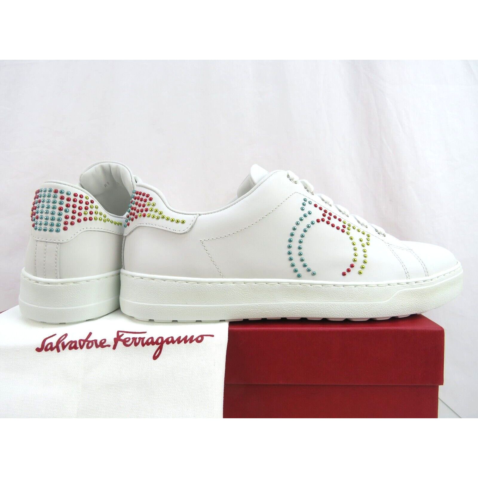 Salvatore Ferragamo PIERRE WHITE LEATHER STADS GANCINI LOGO SNEAKERS 9 C ITALY Size US 9 / IT 39 - 5 Thumbnail