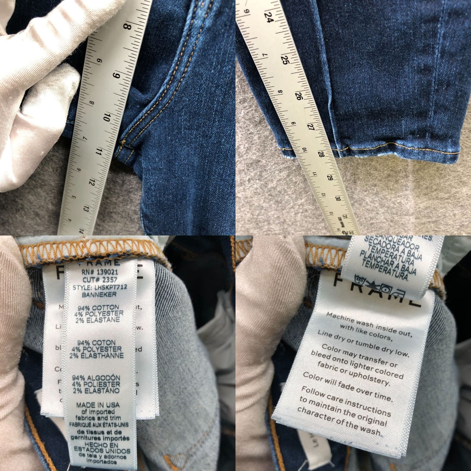 Frame Frame Le High Skinny Jean Womens 32 Pintuck Banneker Blue Ankle Stretch Denim Cotton Blend 5-Pocket Slim Jeans Modern Medium Blue 32W Womens Size 24" / US 00 / IT 34 - 8 Thumbnail