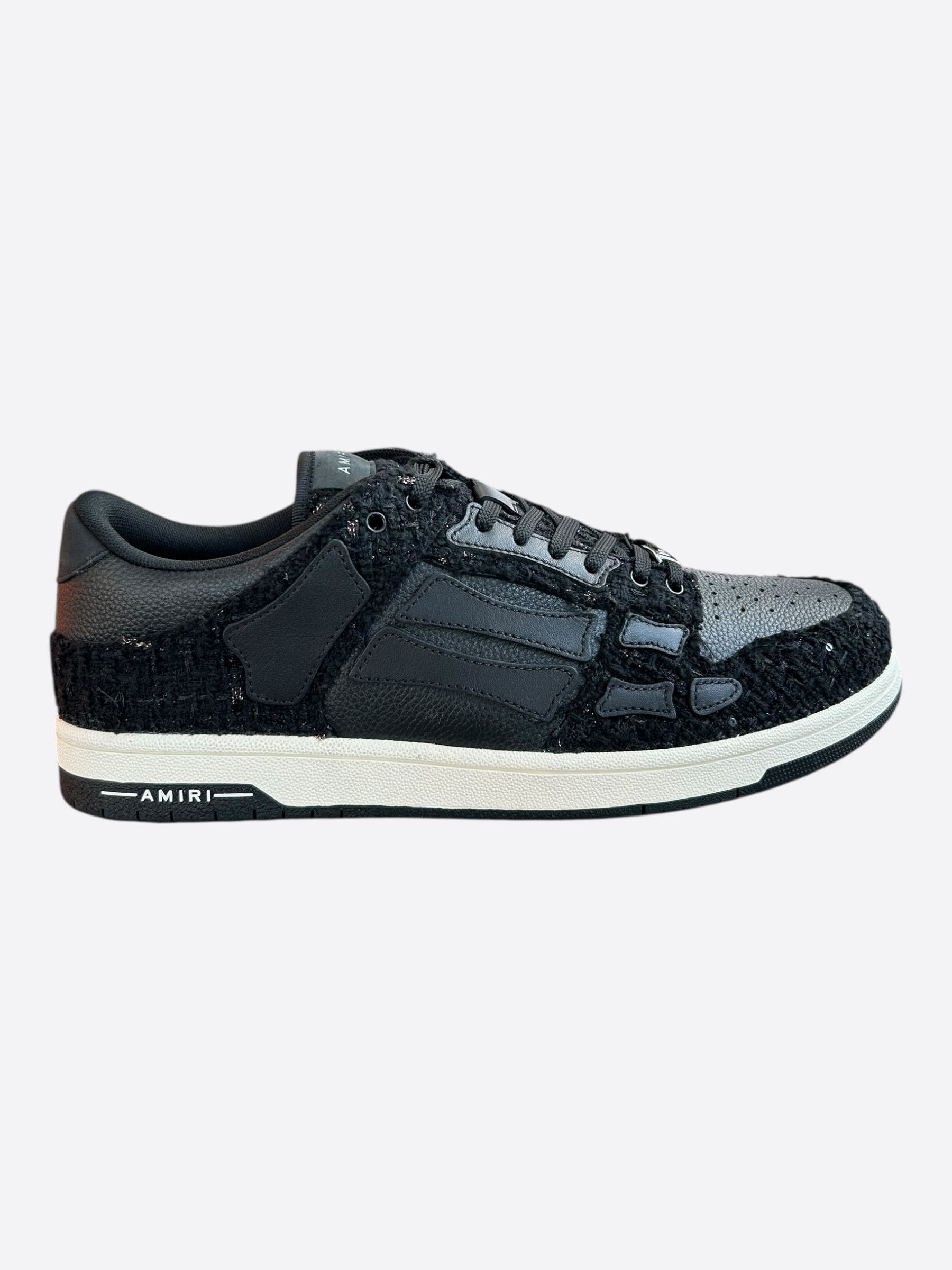 AMIRI BOUCLE SKEL TOP LOW | REVERSIBLE Amiri Black & Grey Boucle Skel Low Top Sneakers
