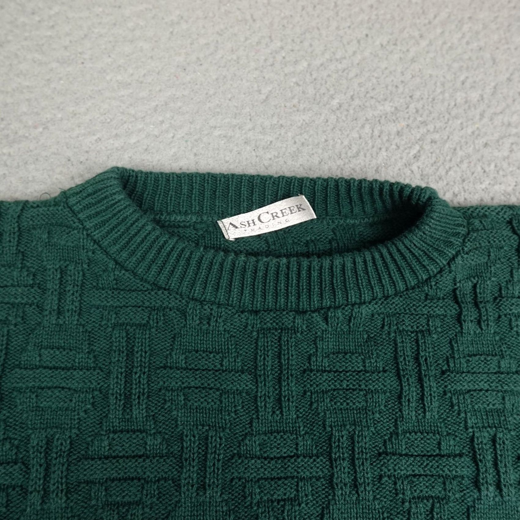 ASH VINTAGE Ash Creek Trading Sweater Mens L Green Geometric Knit Crewneck 3D Pullover Knit Crew Neck Casual 90s Mens Size US L / EU 52-54 / 3 - 4 Thumbnail