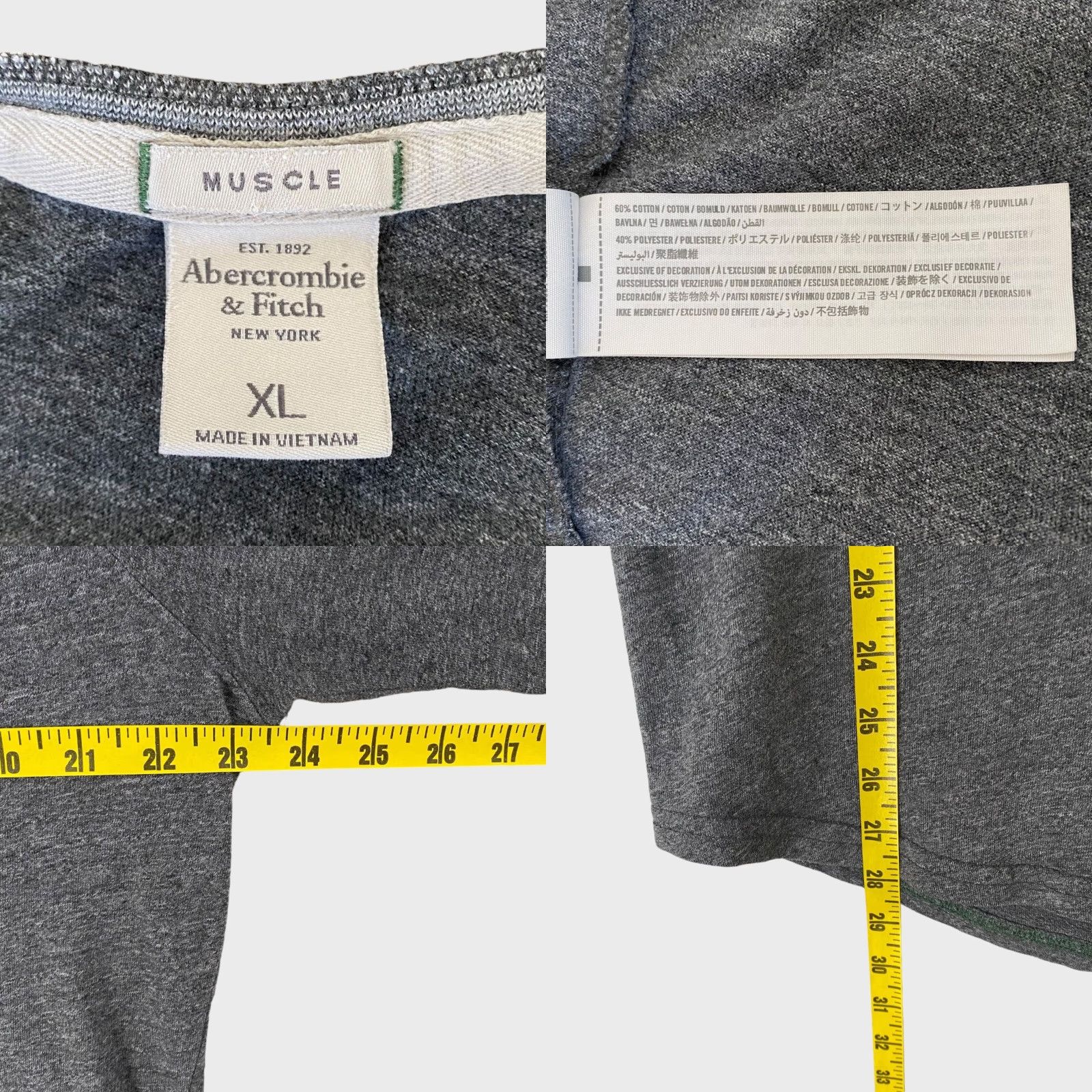 Abercrombie & Fitch Abercrombie & Fitch Henley Shirt Gray Men Long-Sleeve XL Muscle Fit | Logo | Cotton Polyester Size US XL / EU 56 / 4 - 8 Thumbnail