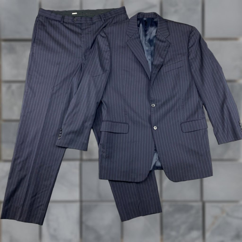Joseph Abboud Loro Piana Suit Mens 43L/W37 Blue Pinstripe Super 120's Wool USA