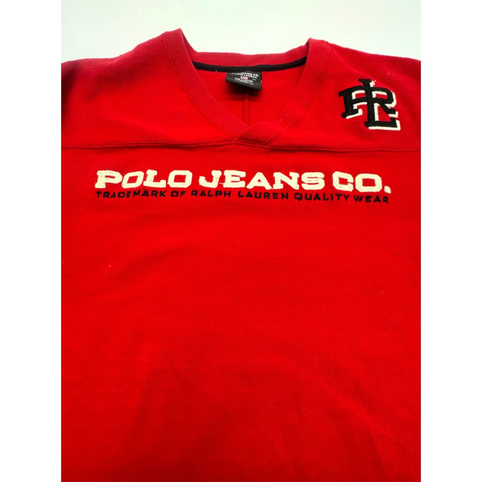 Polo Ralph Lauren VINTAGE Polo Jeans Co. Embroidered Spell Out Red V-Neck Sweater Mens XL Polo Ralph Lauren Shirt Mens XL Red Embroidered 2226 90s Size US XL / EU 56 / 4 - 4 Thumbnail