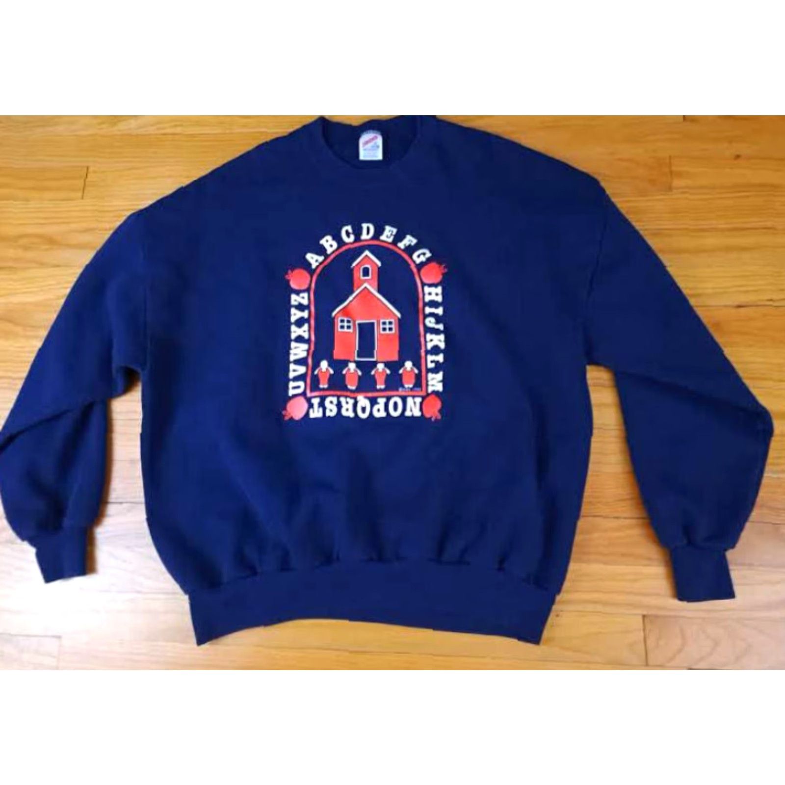 Jerzees VINTAGE Jerzees Sweatshirt 3XL Unisex Adults Pullover Navy Blue USA Teacher Canvas 1990 27in long pit to pit Size US XXL / EU 58 / 5 - 2 Thumbnail