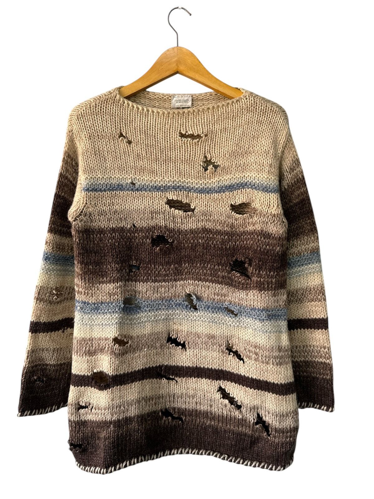 20471120 DISTRESSED knitwear "United Colors Of Benetton" Grunge STYLE Size US M / EU 48-50 / 2 - 1 Thumbnail