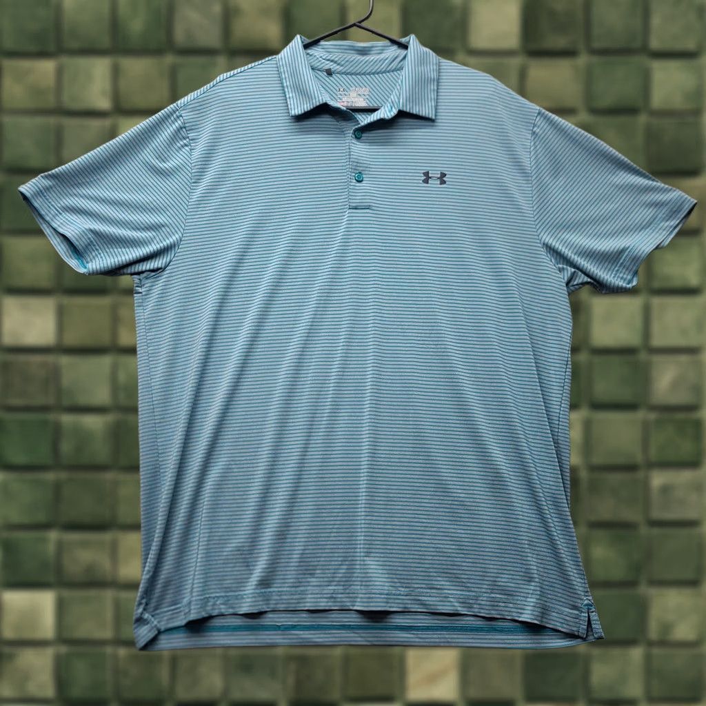 Under Armour Under Armour Polo Shirt Mens 2XL Short Sleeve HeatGear Blue Striped Size US XXL / EU 58 / 5 - 1 Thumbnail