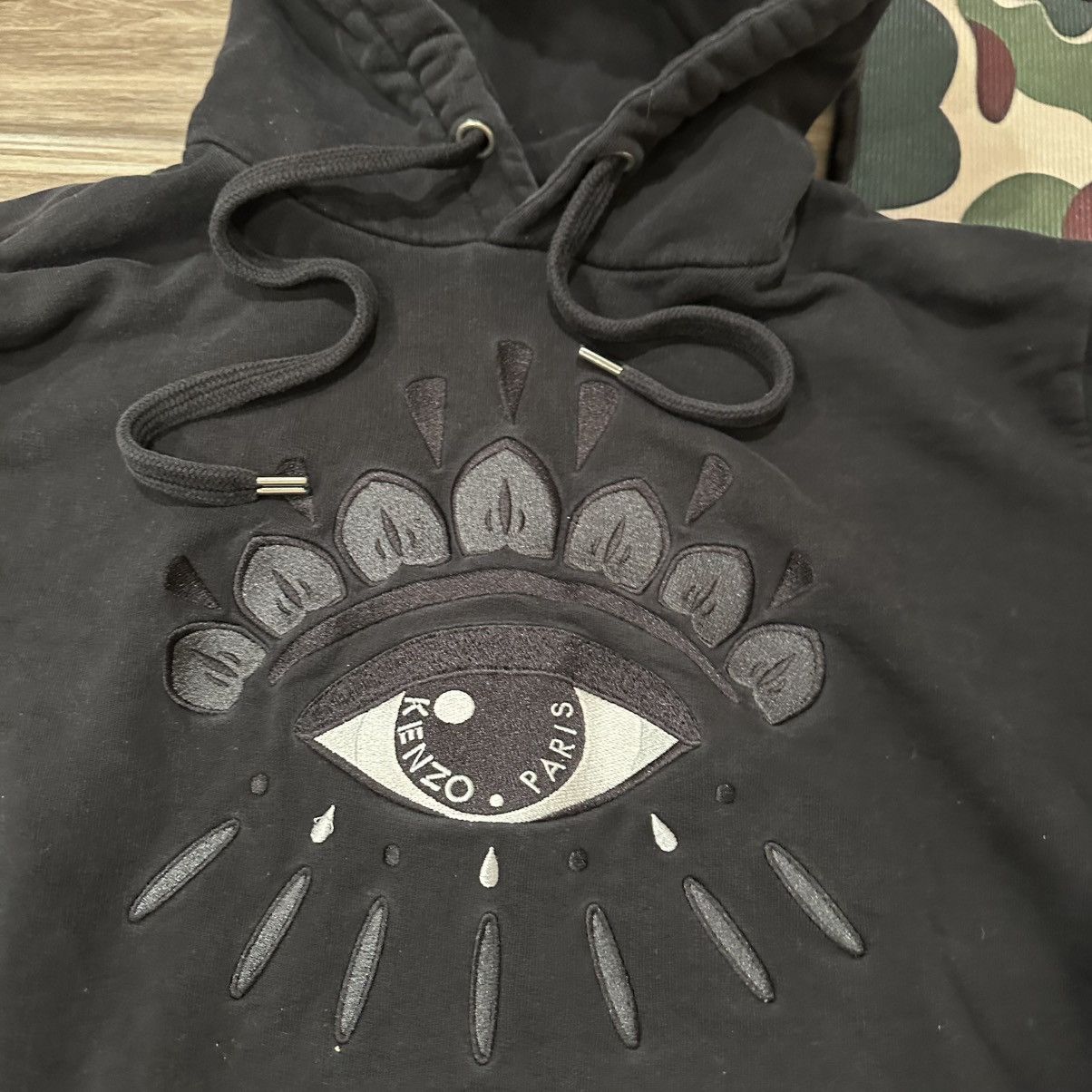 Kenzo Kenzo Paris Black Eyeball Embroidered Hoodie Size L / US 10 / IT 46 - 3 Thumbnail