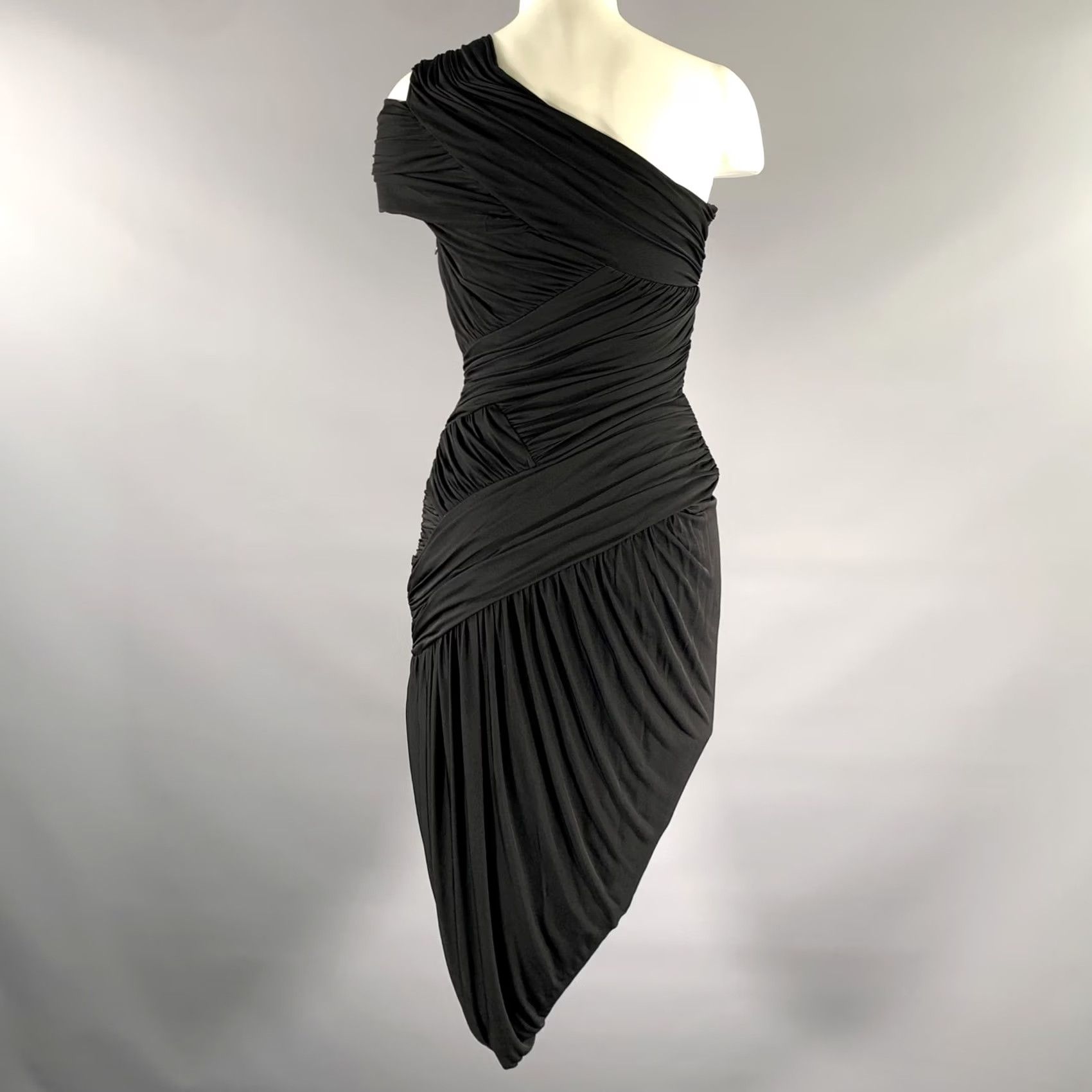 Halston HALSTON HERITAGE One Shoulder Cocktail Dress S Black Acetate Blend Draped Women Size S / US 4 / IT 40 - 4 Thumbnail