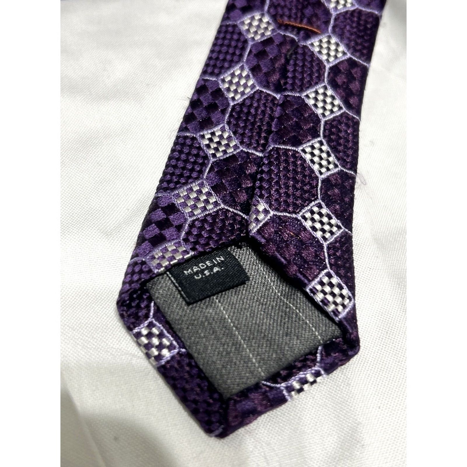 Vintage Hickey Freeman Necktie Purple Geometric Cross Silk Handmade in USA Tie Men One Size Classic Width Adjustable Vintage No Size ONE SIZE - 7 Thumbnail