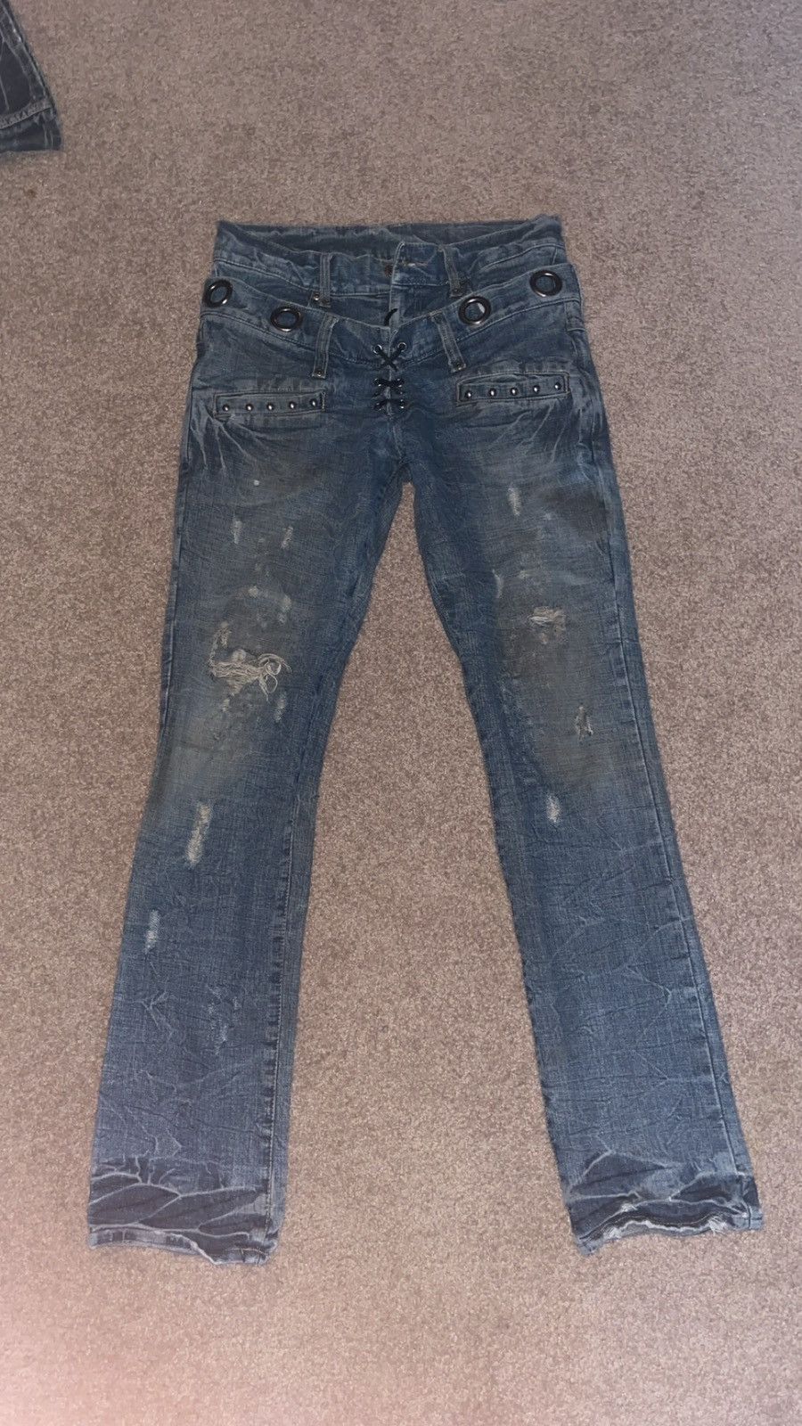 Japanese Brand vintage japanese studded double waist distressed denim Size US 30 / EU 46 - 1 Thumbnail