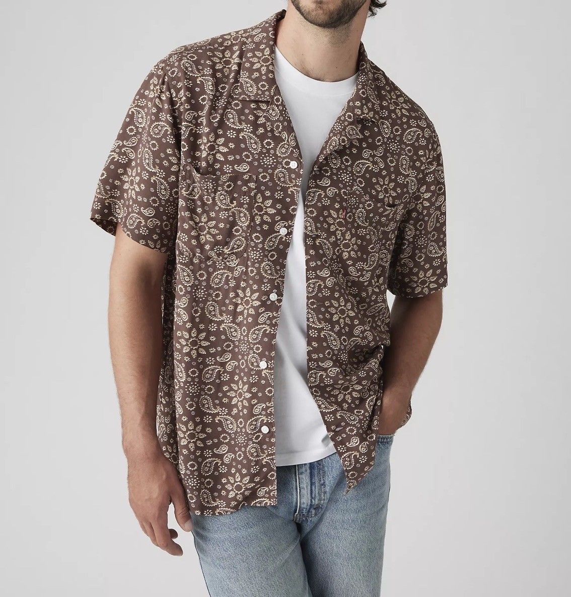 Levi's Levi's Relaxed Fit SS Camp Button-Down Brown Paisley Shirt Size US M / EU 48-50 / 2 - 3 Thumbnail