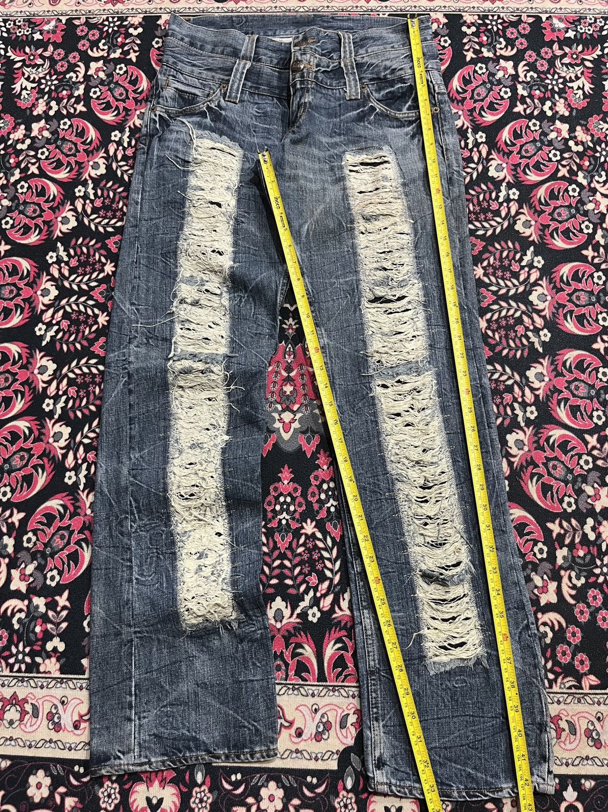 Hysteric Glamour Japanese Brand Daily News Double Waist Distressed Blue Jeans Size US 33 - 9 Thumbnail