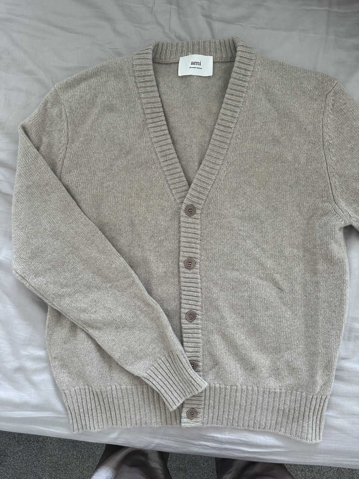 AMI Paris Wool Cardigan Beige Size M Made in Italy